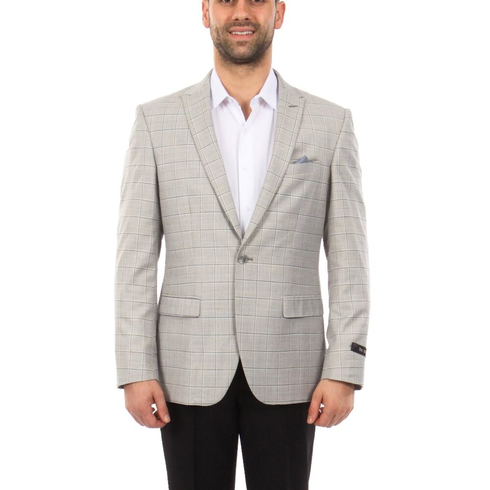 Light Grey Windowpane Peak Lapel Men's Jacket